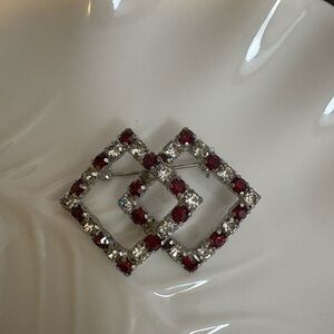 Vintage Red and Silver Geometric Brooch